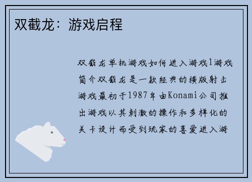 双截龙：游戏启程